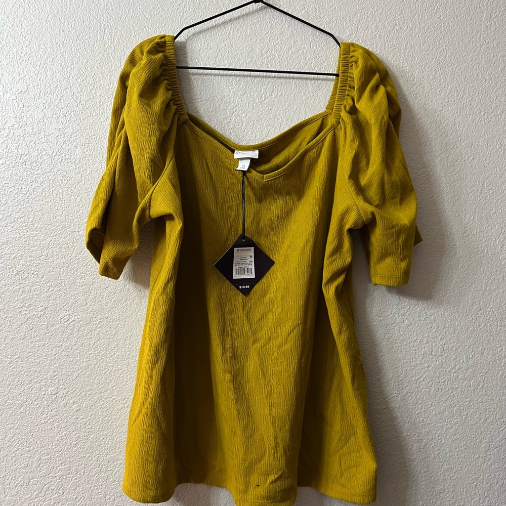 Ava & Viv Womens Goldenrod/BrownElbow Short-Sleeved Shirt Top Size 2x